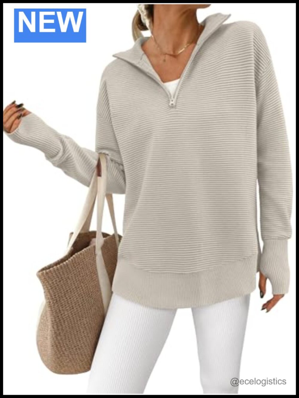 PRETTYGARDEN Women's Quarter Zip Pullover Sweater with Thumb Holes, Ribbed